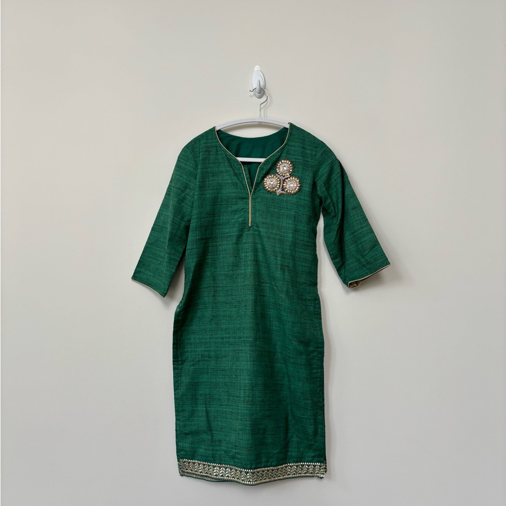 Green Raw Silk Kurta